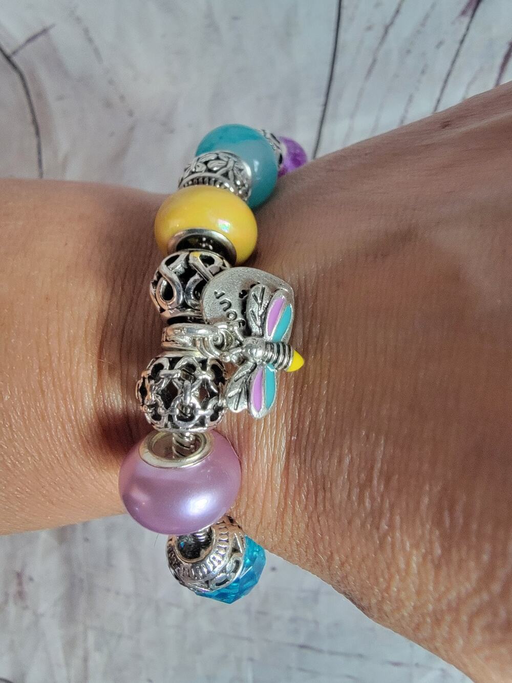 Multi Color Firefly Beaded Women's Charm Bracelet Handmade 8in new